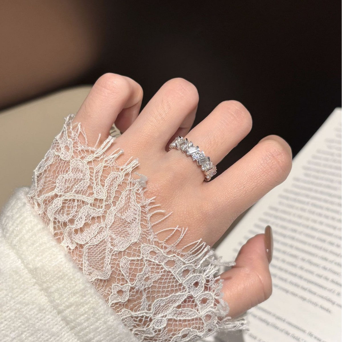 S925 Sterling Silver Rectangular Moissanite Ring