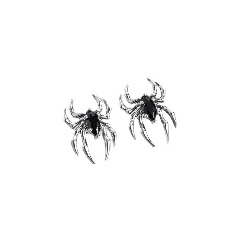 S925 Sterling Silver Distressed-Finish Spider Halloween Earrings