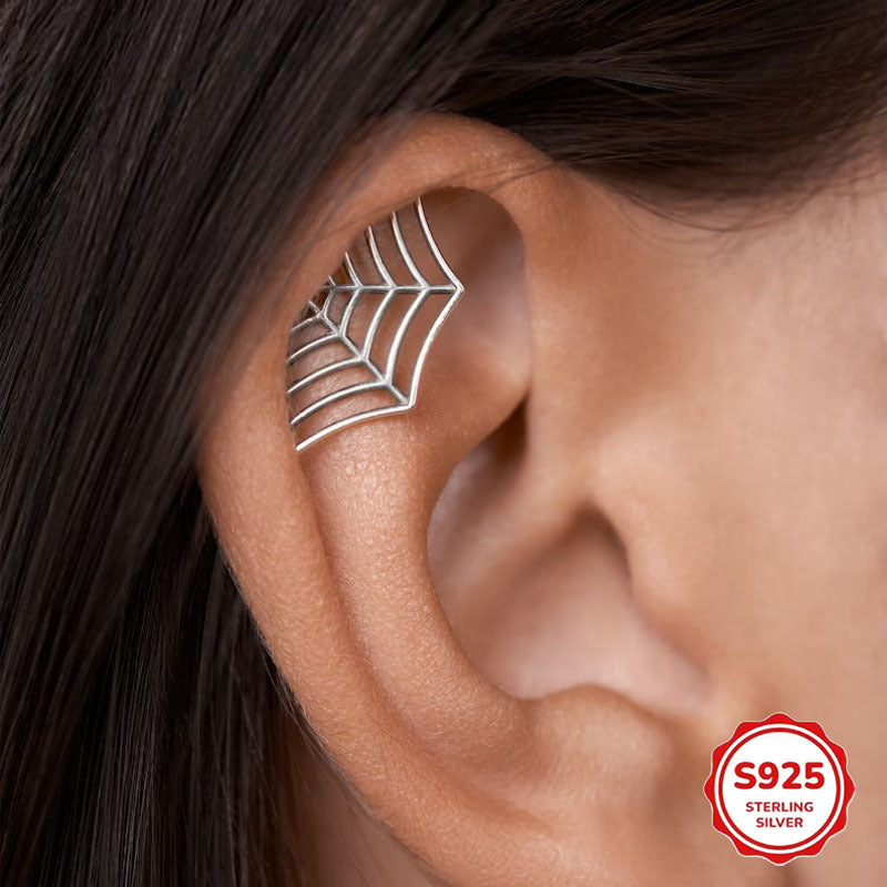S925 Sterling Silver Halloween Spiderweb Stud Earrings