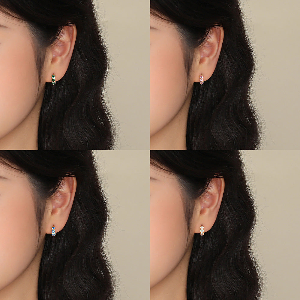 S925 Sterling Silver Heart-Shaped Zircon Huggie Earrings