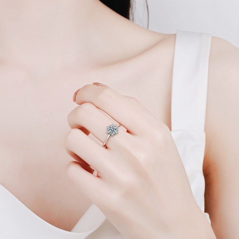 S925 Sterling Silver Moissanite Snowflake Ring