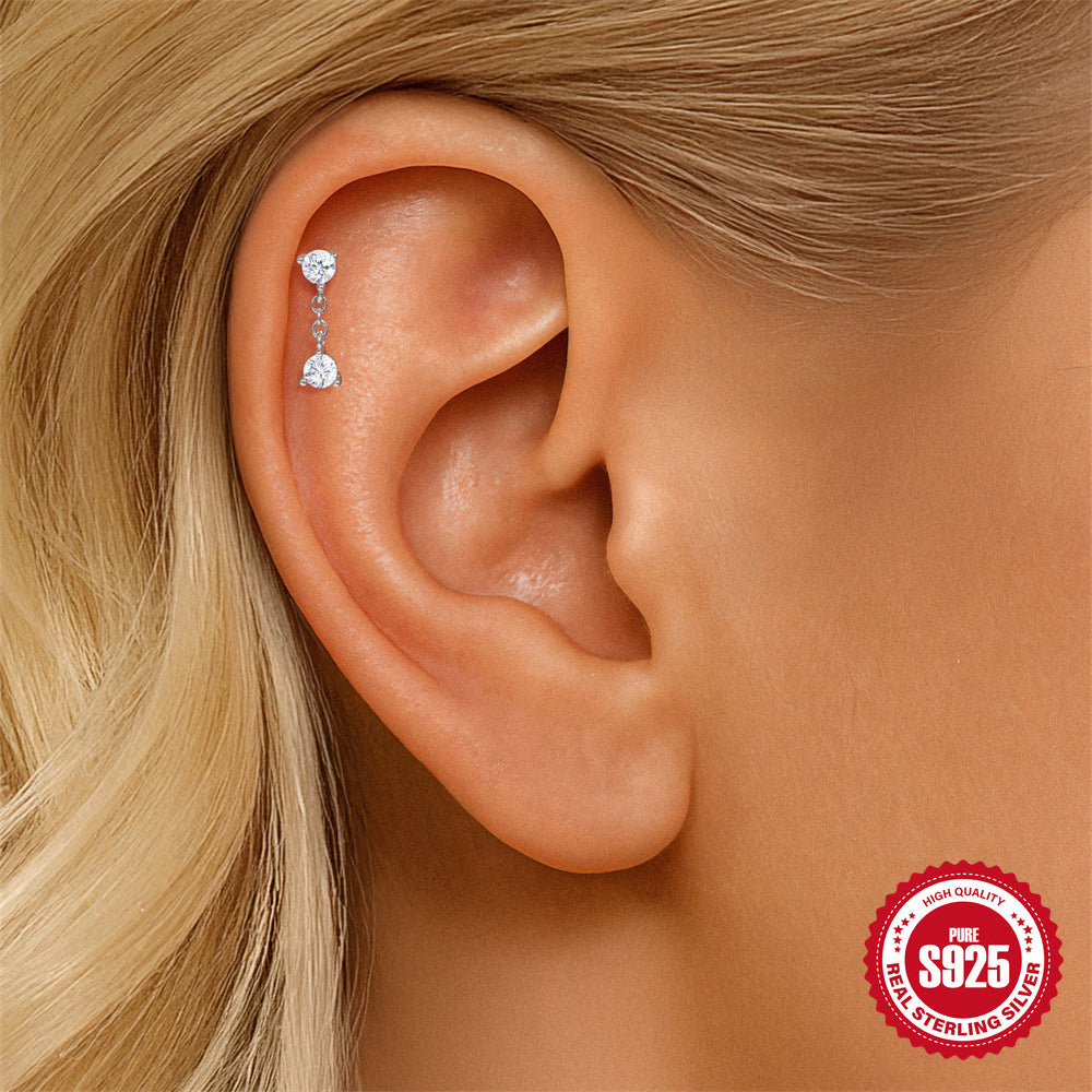 S925 Sterling Silver Moissanite 16G Cartilage Stud(Single unit)