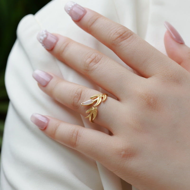 S925 Sterling Silver Gold Plated Inlaid Hetian Jade Ring 