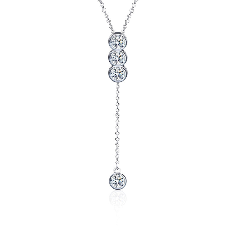 S925 Sterling Silver Moissanite Pendant Tassel Necklace