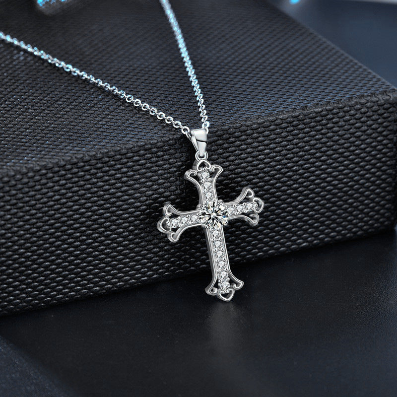 S925 Sterling Silver Moissanite Cross Pendant Necklace