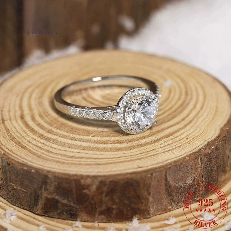 S925 Silver Set 1.2 Carat 7 × 7mm Round Zircon Ring