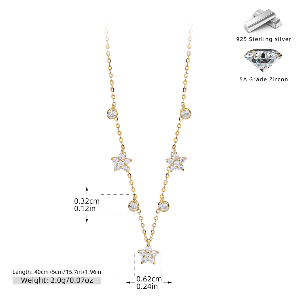 Dainty CZ Flower Station Necklace in 925 Sterling Silver
