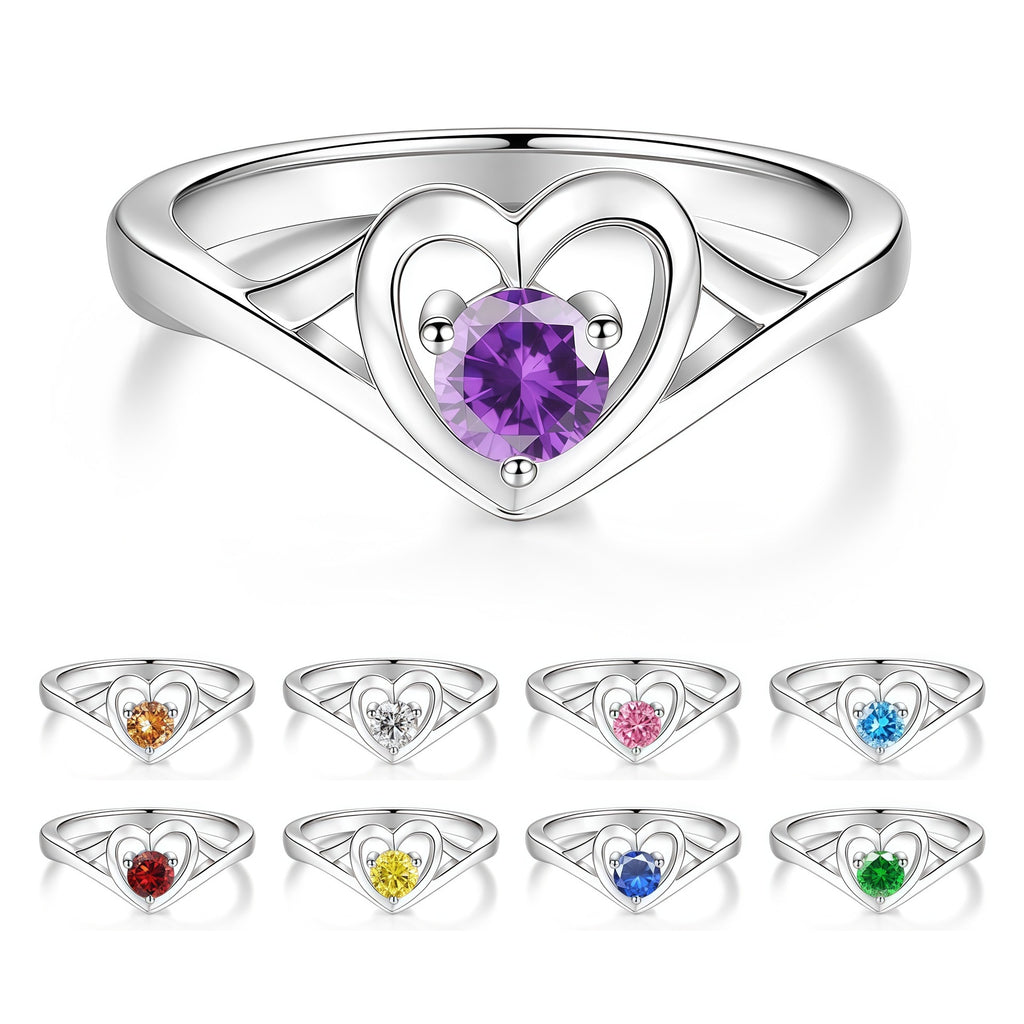 S925 Sterling Silver Heart-Shaped Colorful Moissanite Ring