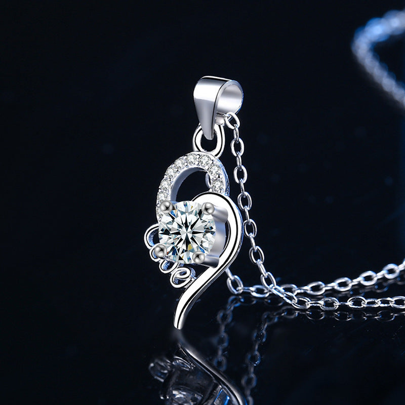 S925 Sterling Silver Moissanite Women's Simple Love Heart Pendant Necklace