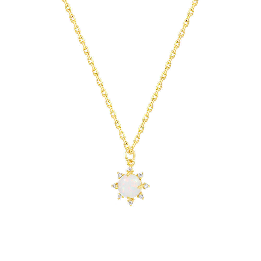S925 Sterling Silver Opal and Zircon Necklace