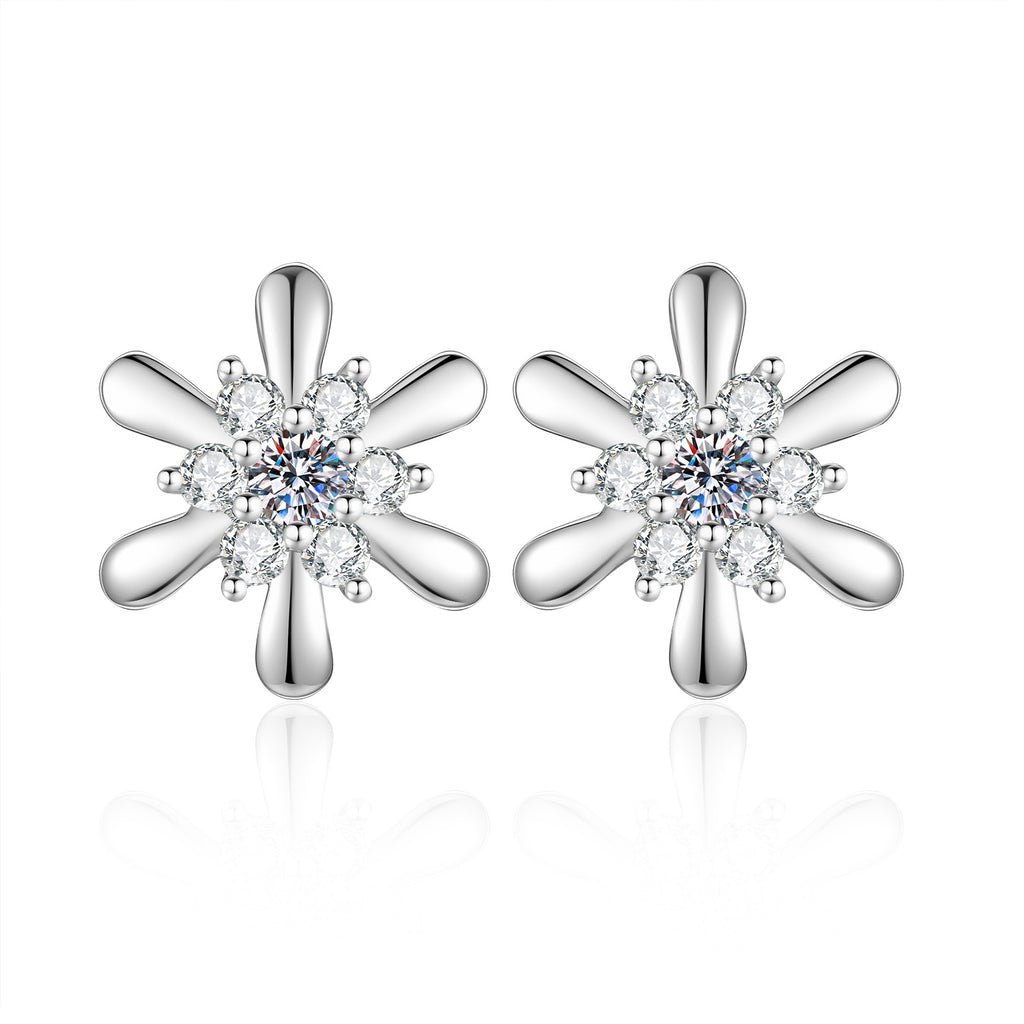 S925 Sterling Silver Metal Petal Moissanite Stud Earrings