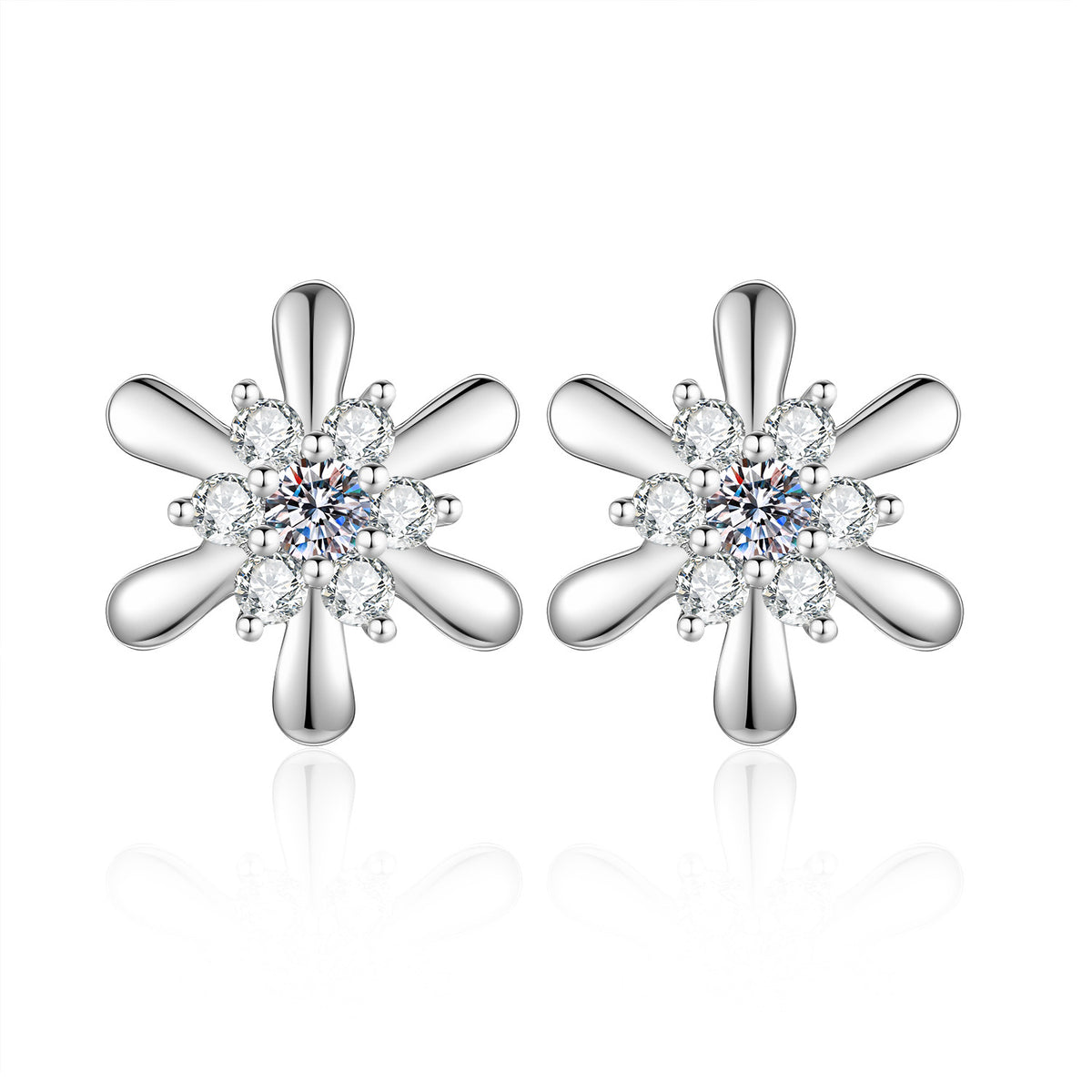 S925 Sterling Silver Metal Petal Moissanite Stud Earrings