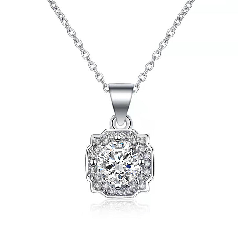 S925 Sterling Silver Square Moissanite Pendant Necklace