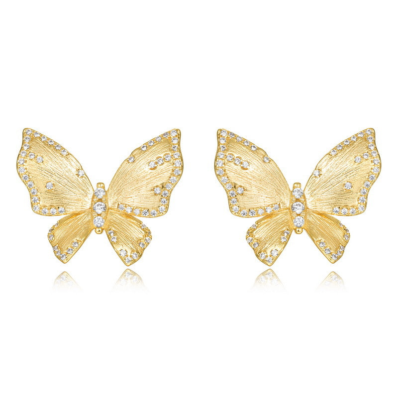 S925 Sterling Silver Gold-Plated Butterfly Zircon Earrings
