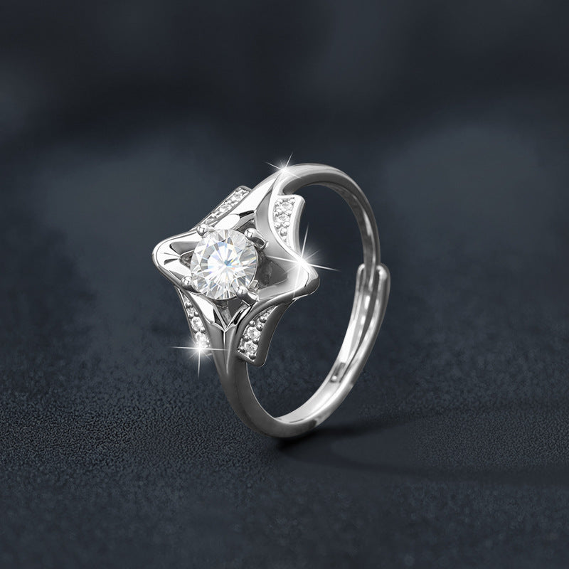 S925 Sterling Silver Four-Pointed Star Moissanite Ring