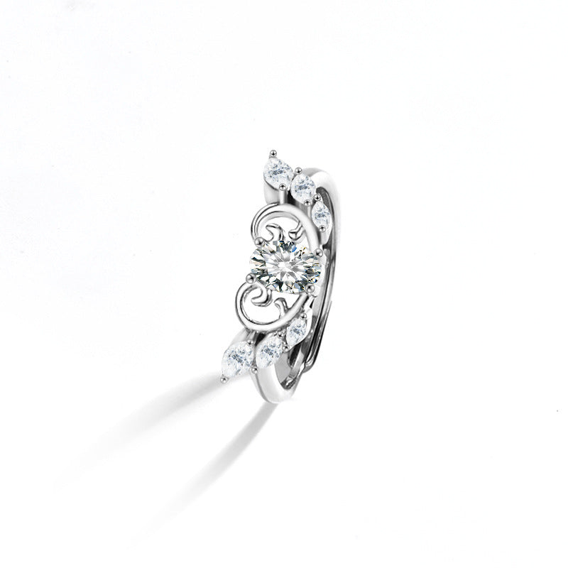 S925 Sterling Silver “Angel Wings” Moissanite Couple Ring