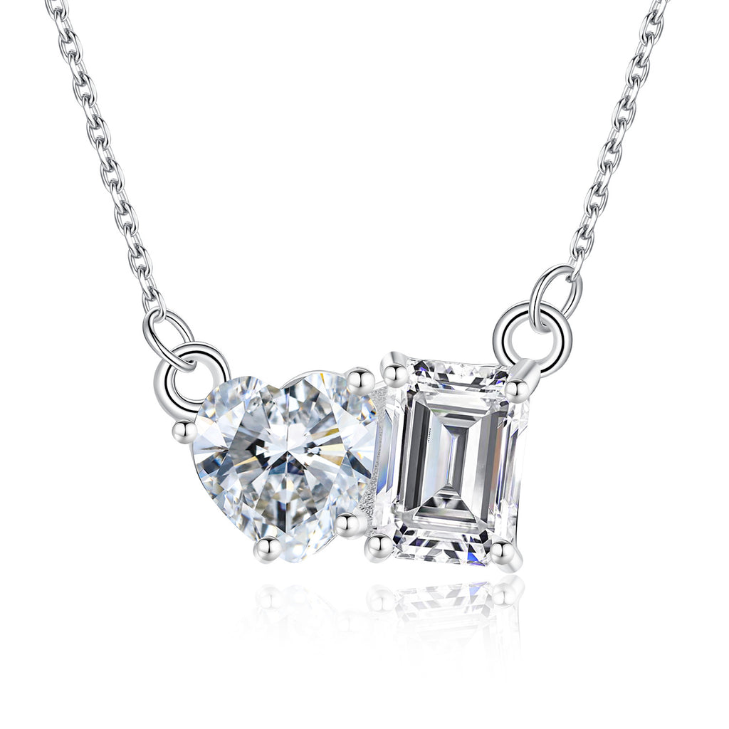 S925 Moissanite Heart and Rectangular Necklace