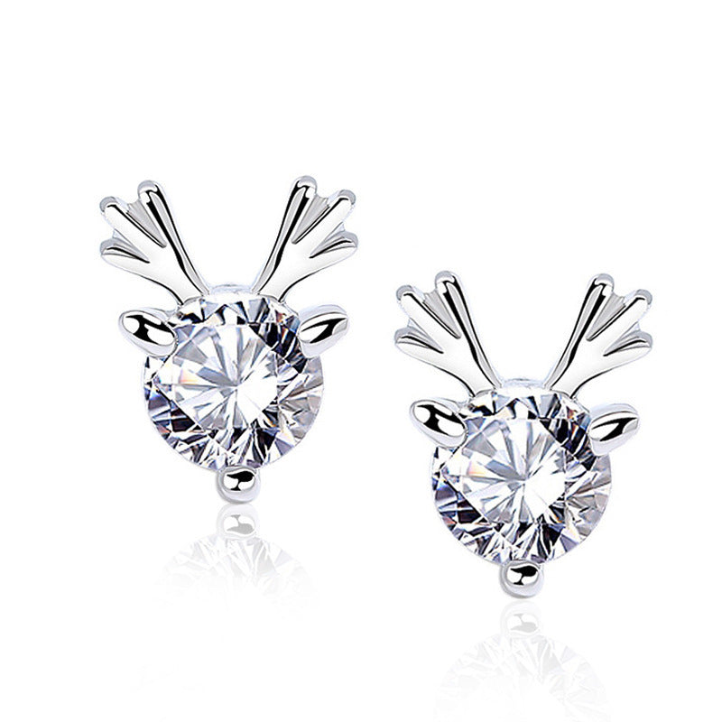 925 Sterling Silver Reindeer Moissanite Christmas Earrings