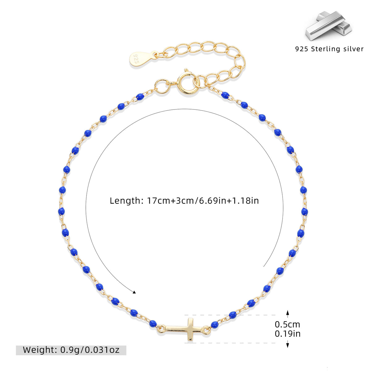 S925 Sterling Silver Cross Bracelet with Colorful Enamel Detail
