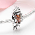 S925 Sterling Silver Seahorse Beaded Inlaid Orange Zircon Pendant