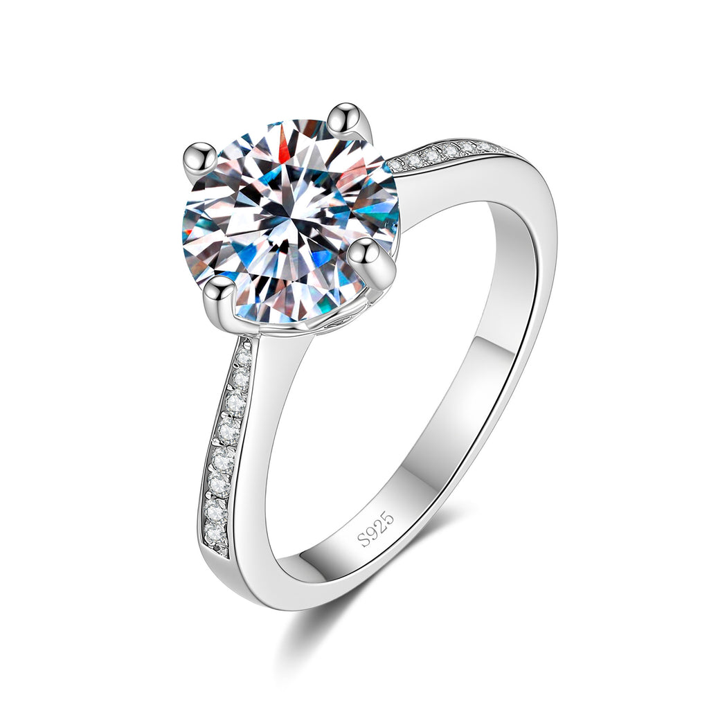 S925 Sterling Silver Four-Prong Set Round Colored Moissanite Ring