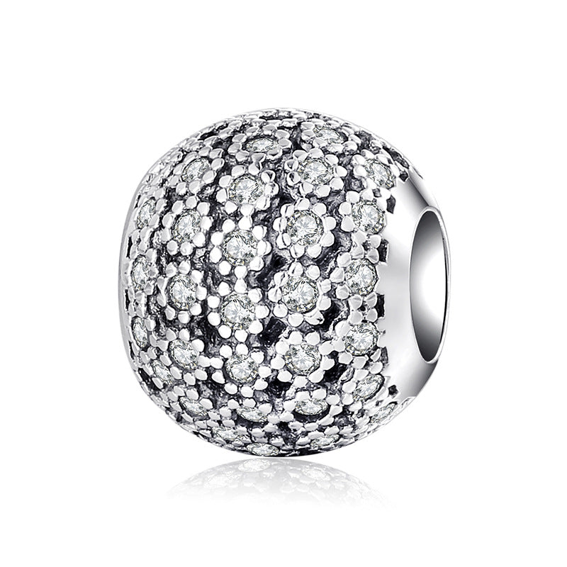 S925 Sterling Silver Spherical Hollow-out Dense Inlaid Zircon Flower Bead Pendant