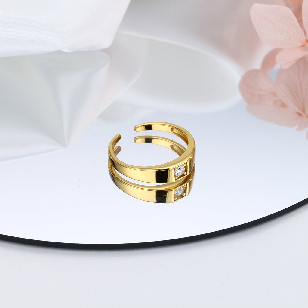 Simple S925 sterling silver ring, single zirconium basic style, adjustable index finger band