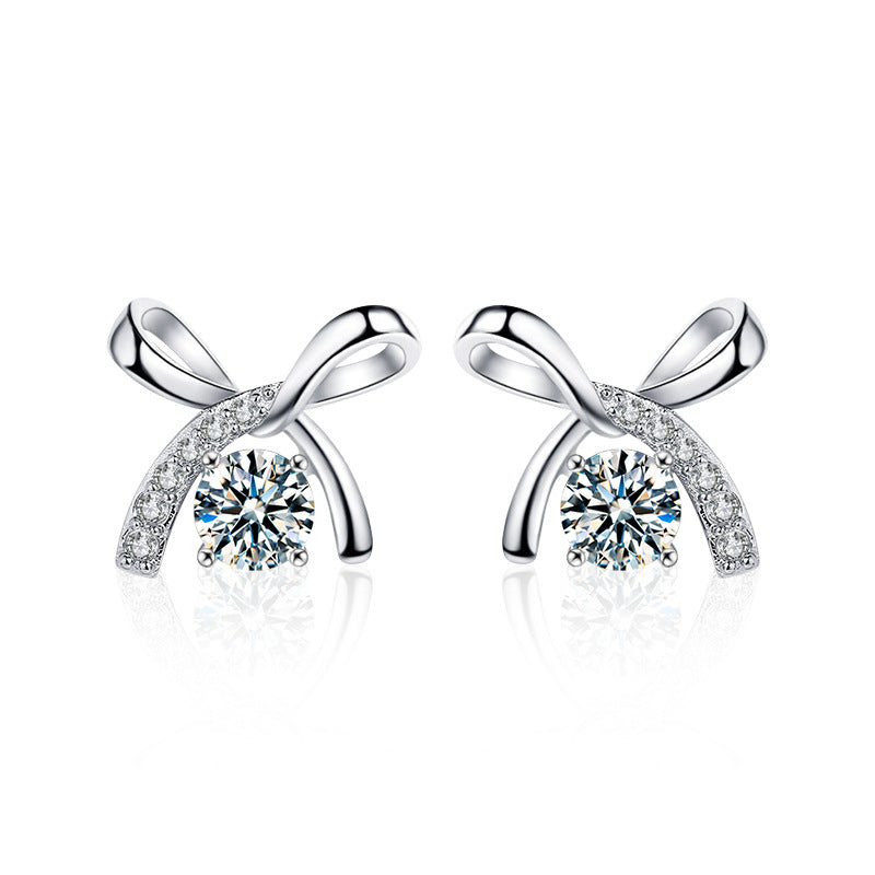 S925 Sterling Silver Moissanite Bow Earrings