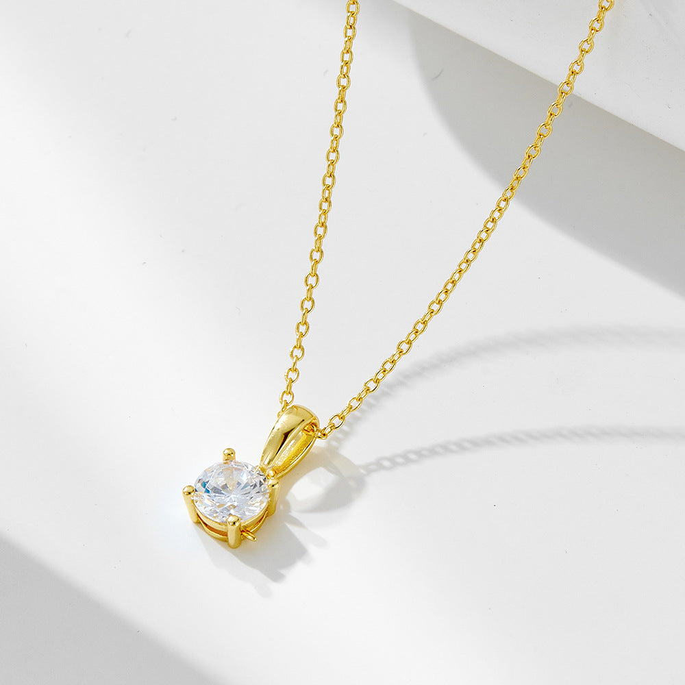 S925 Sterling Silver Four-Claw Round Zircon Necklace