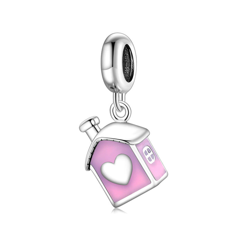 S925 Sterling Silver Pink Love Heart House Pendant