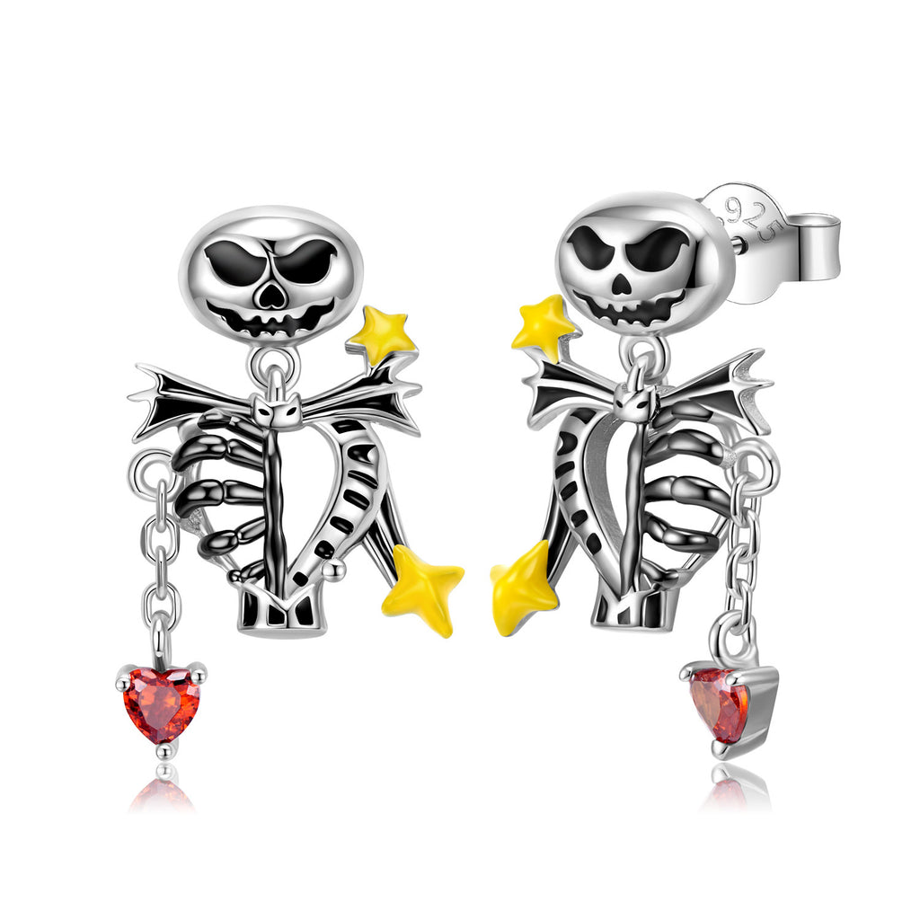 S925 Sterling Silver Halloween Skull and Bone Stud Earrings