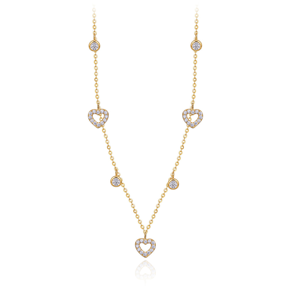 Pave CZ Heart Station Necklace in 925 Sterling Silver