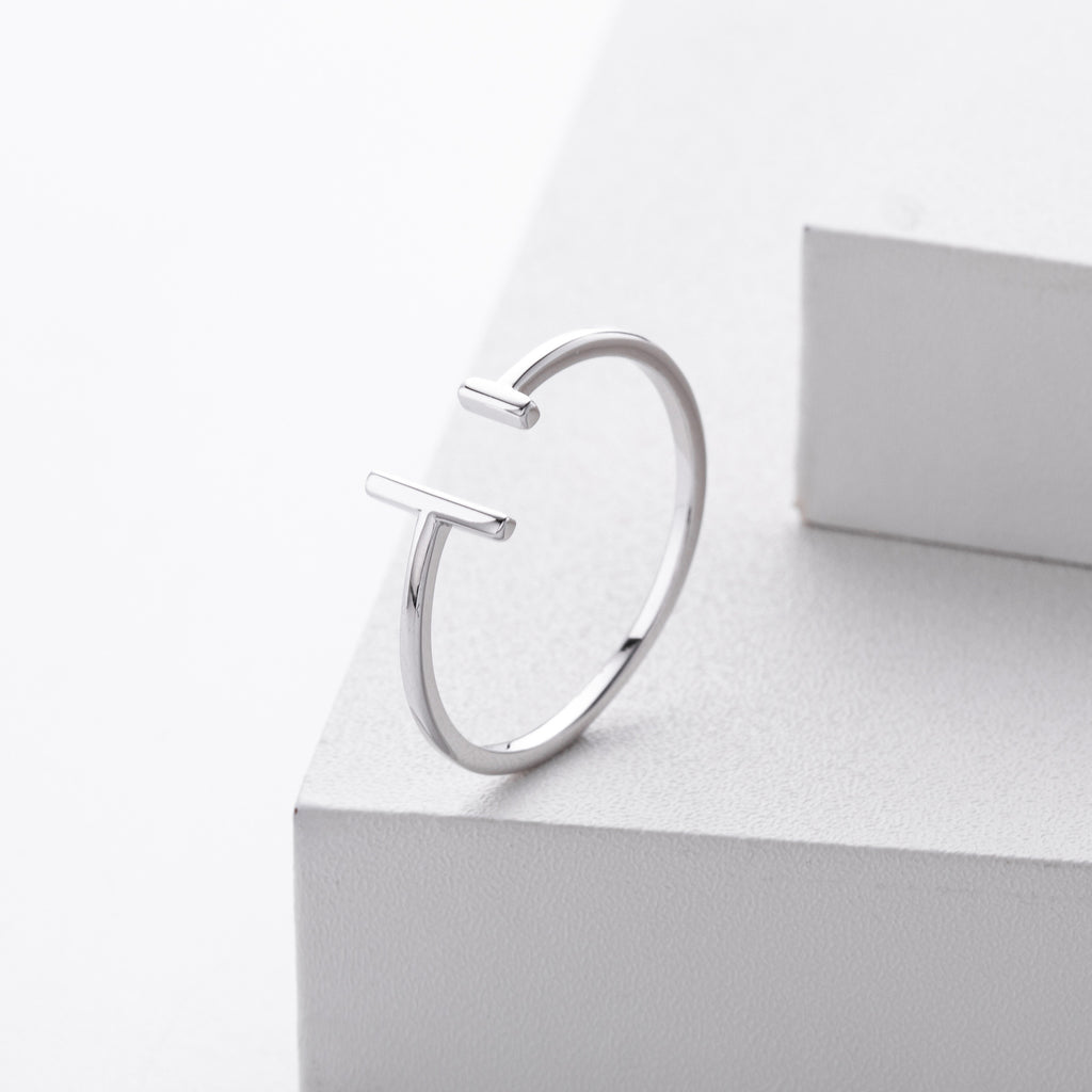 S925 Sterling Silver Simple  Stylish Parallel-Line Open Ring
