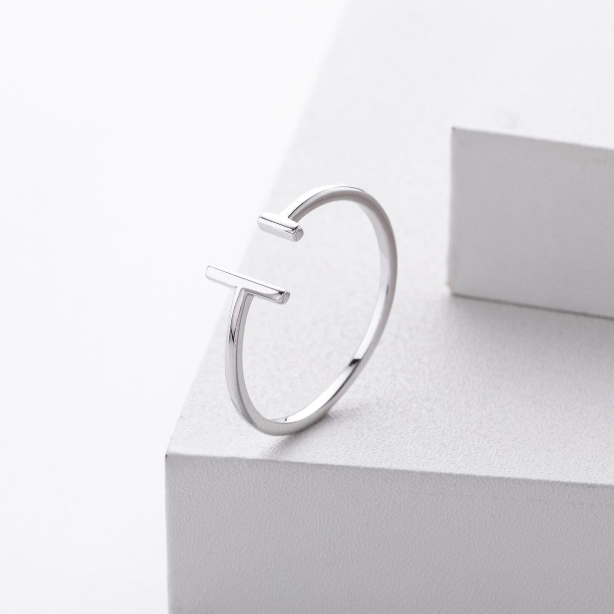S925 Sterling Silver Simple  Stylish Parallel-Line Open Ring