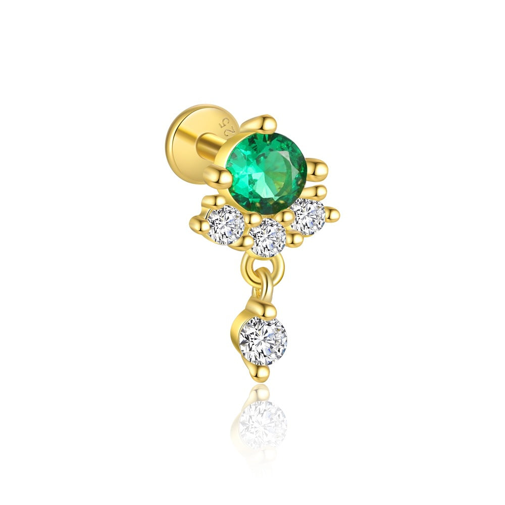 S925 Sterling Silver Stud Earrings with Green Zirconia