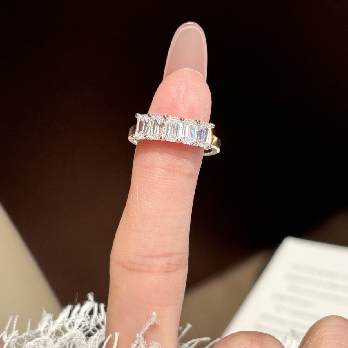 S925 Sterling Silver Rectangular Moissanite Ring