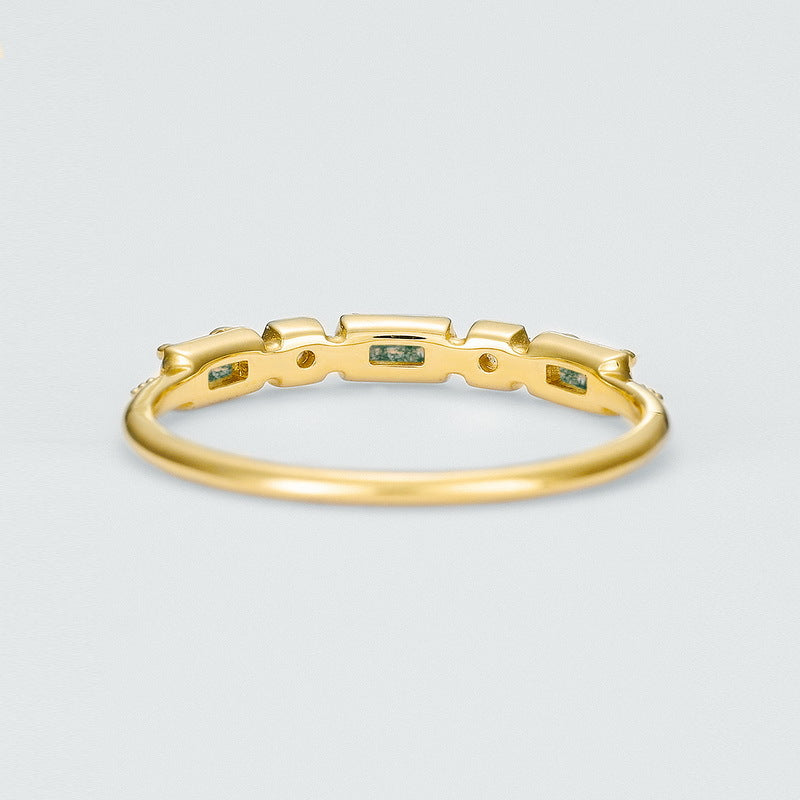 S925 Sterling Silver Gold-Plated Moss Agate Ring