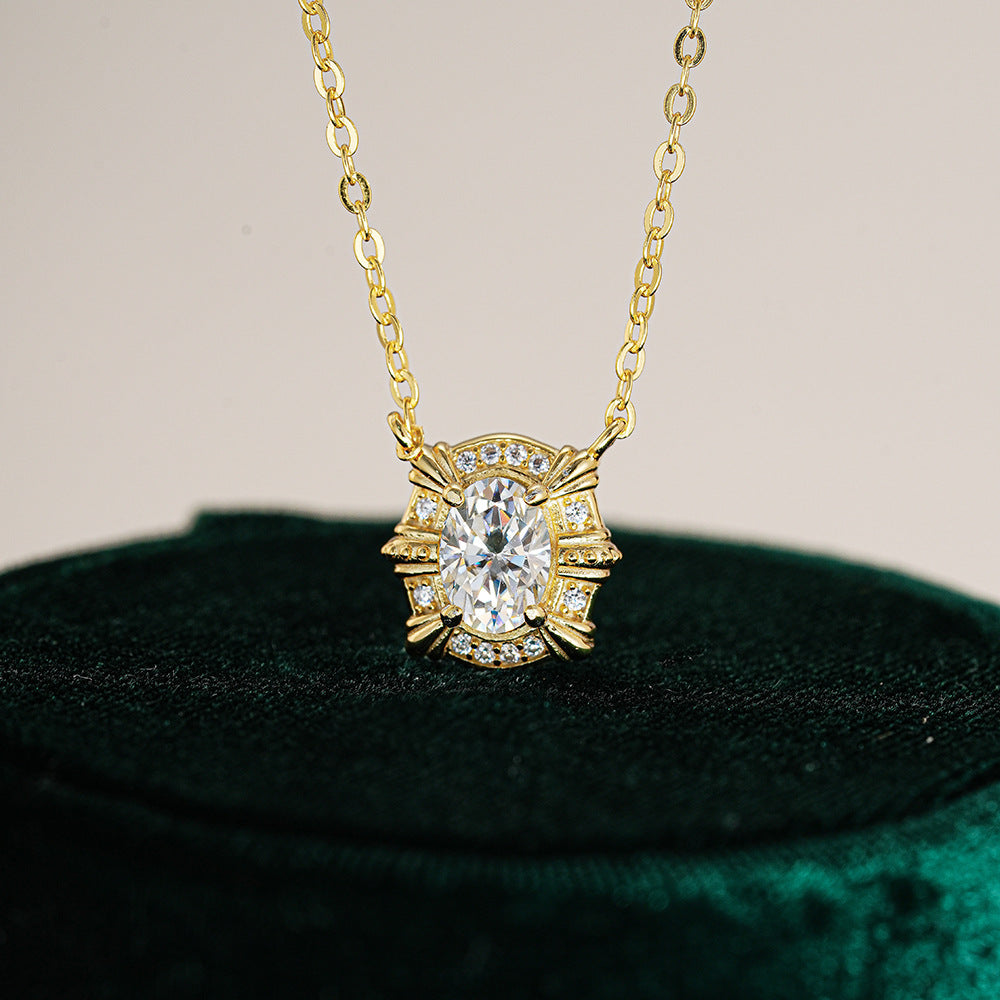 Vintage Oval Moissanite Pendant Necklace in 925 Sterling Silver