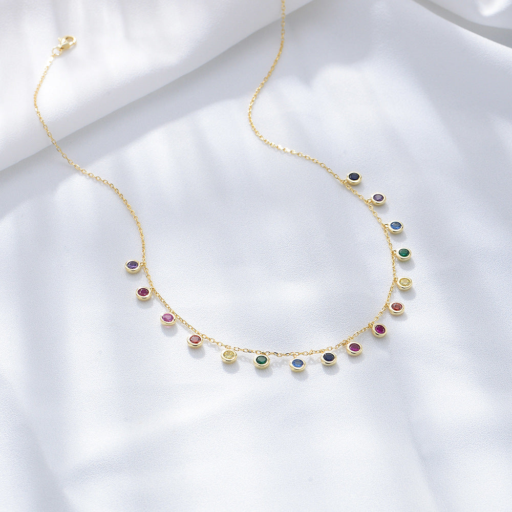 S925 Sterling Silver Colorful Round Zircon Necklace