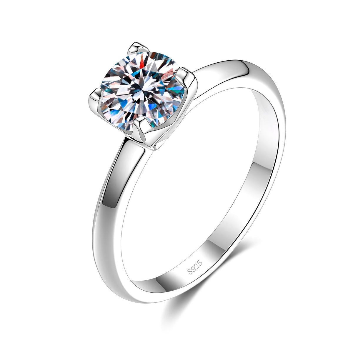 S925 Sterling Silver Square-Cut Colored Moissanite Ring