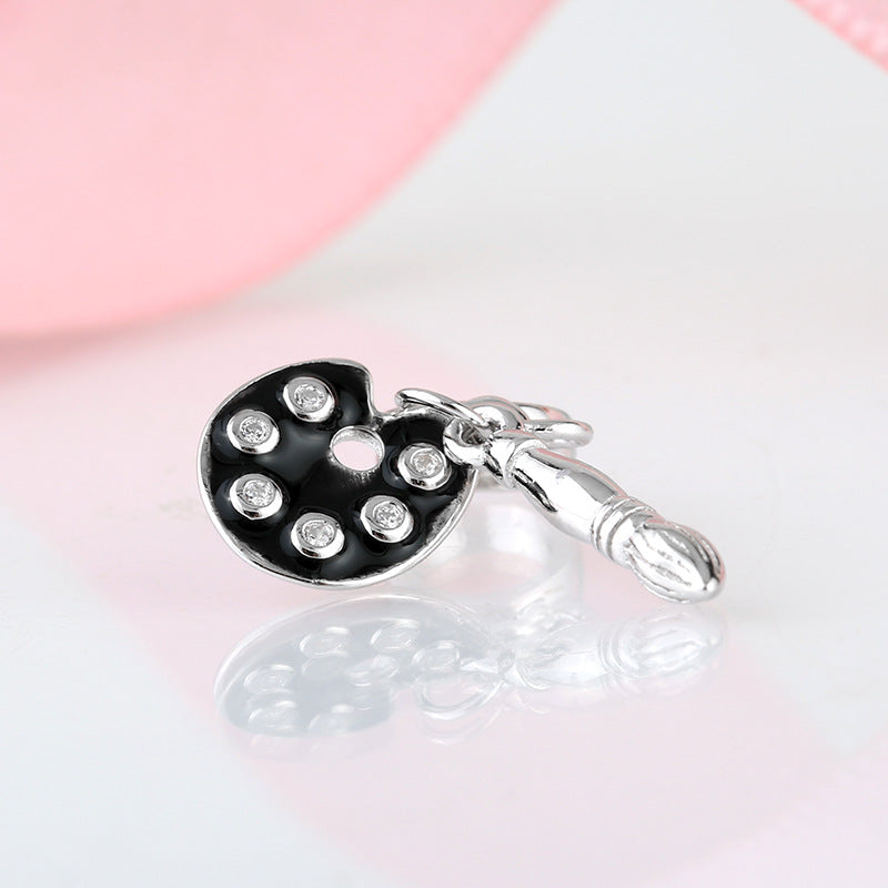 S925 Sterling Silver Art Palette and Paintbrush Pendant