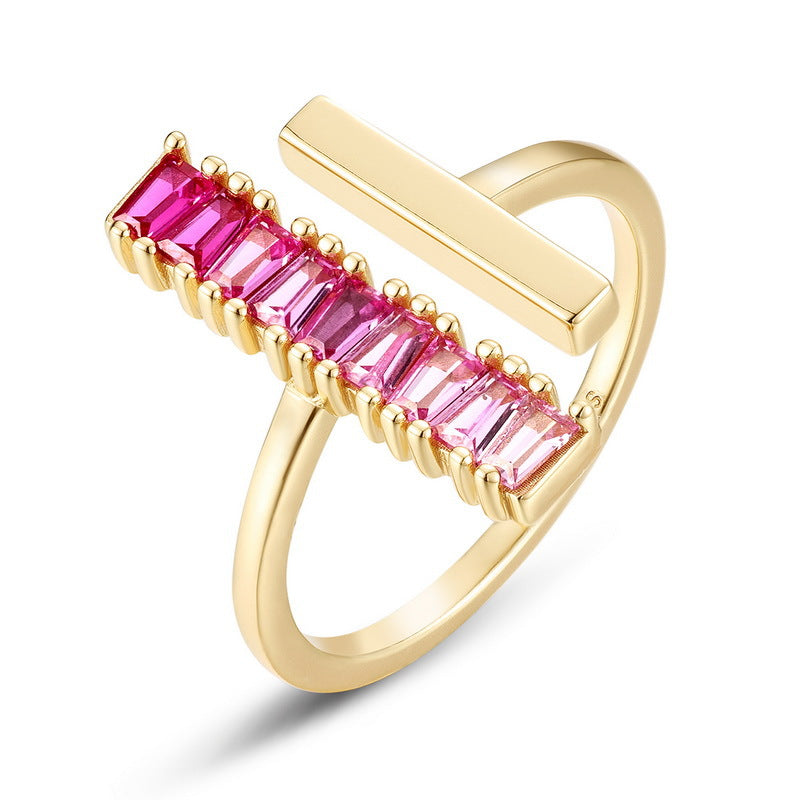 S925 Sterling Silver Gold-Plated Diamond-Set Single Row Ring