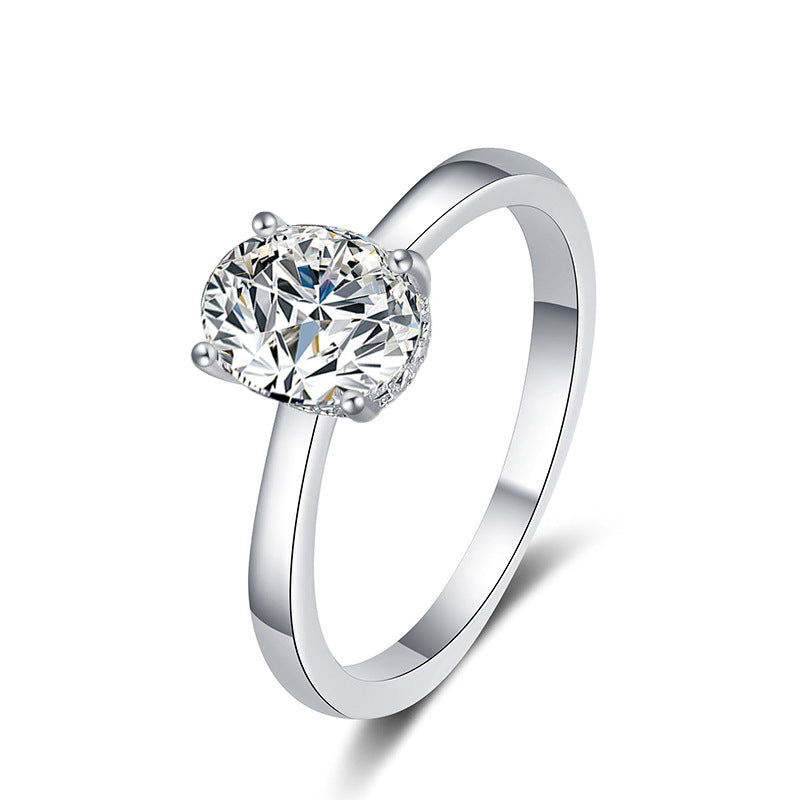 925 Sterling Silver Egg Shaped Moissanite Ring