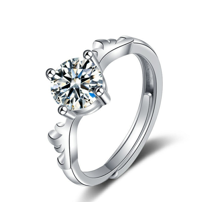 925 Sterling Silver Deer Antler Moissanite Open Ring