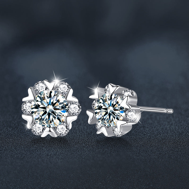 Versatile Christmas jewelry: Moissanite S925 sterling silver heart and snowflake earrings