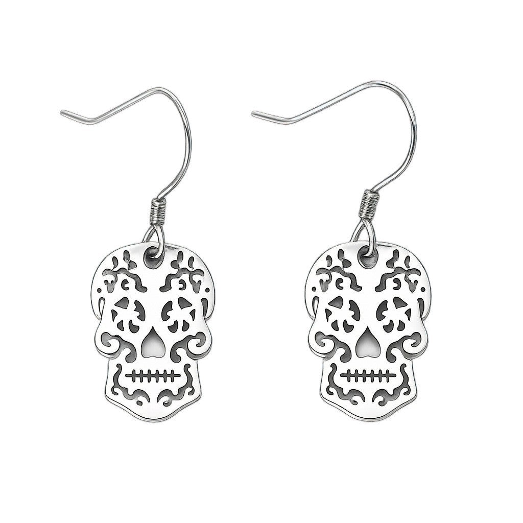 S925 Sterling Silver Halloween Openwork Skull Earrings