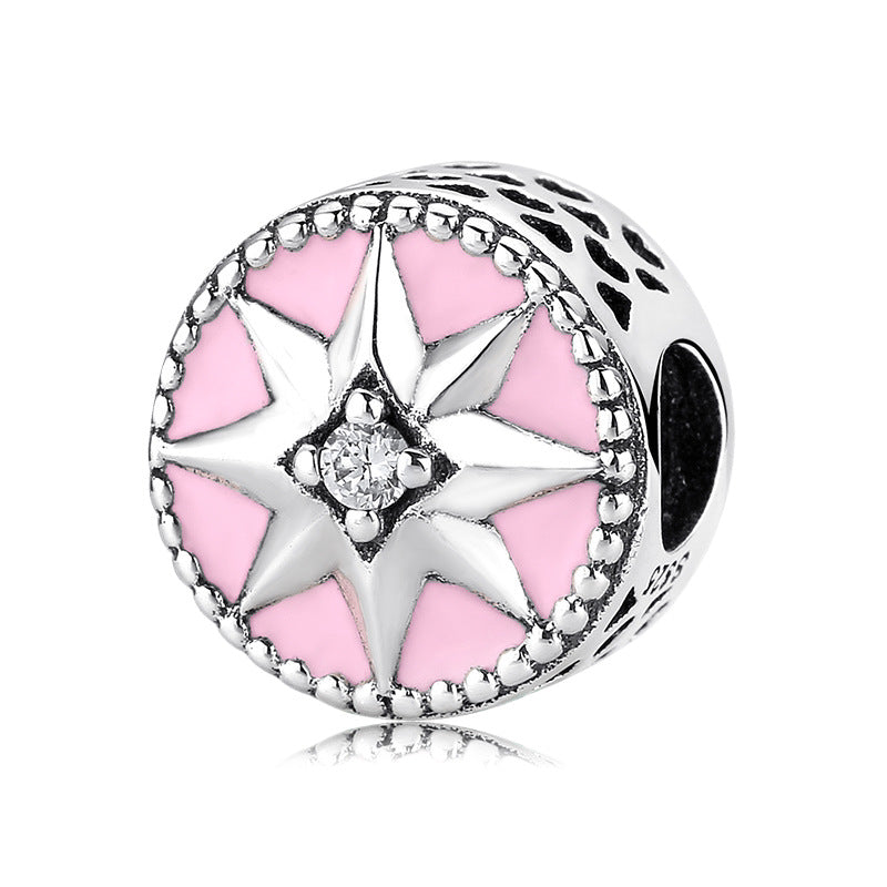 S925 Sterling Silver Hollow Heart-Shaped Pink Asterism Zircon Pendant