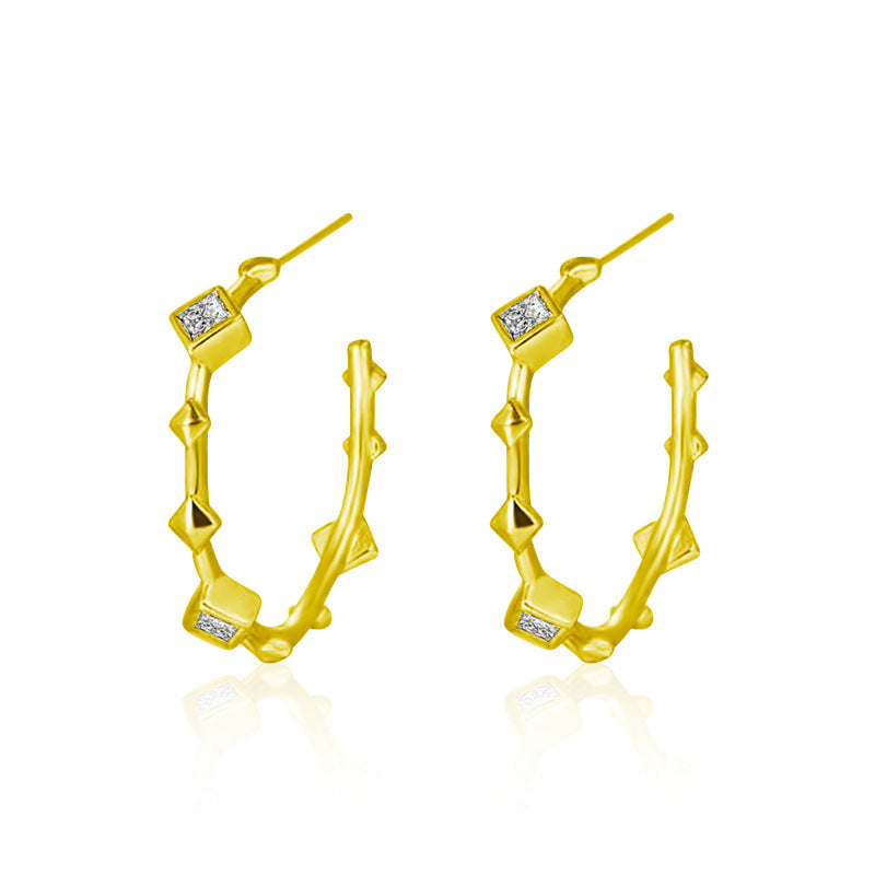 Moissanite S925 sterling silver bamboo C-shaped earrings
