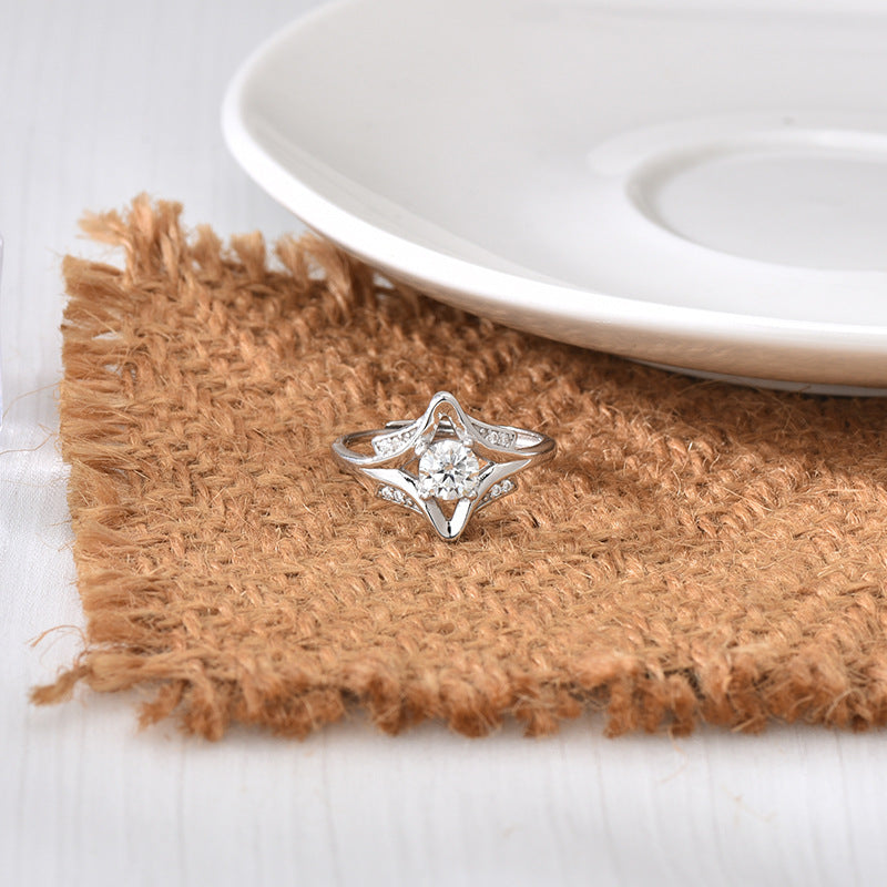 S925 Sterling Silver Four-Pointed Star Moissanite Ring
