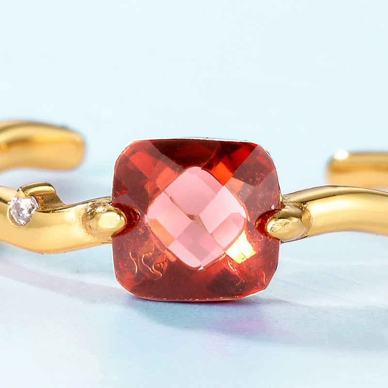 S925 Sterling Silver Gold-Plated Natural Garnet Ring